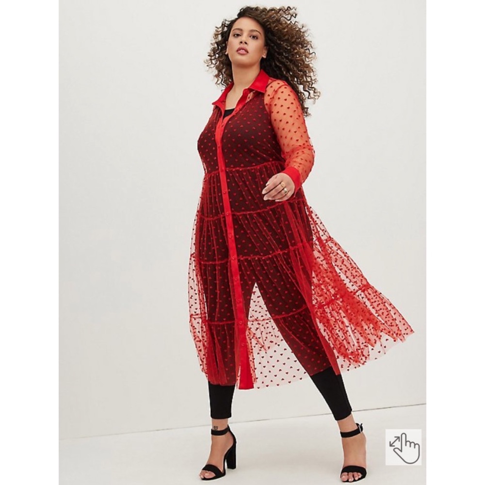 NWT TORRID Kimono - Button Front Mesh Red Hearts - Picture 2 of 9